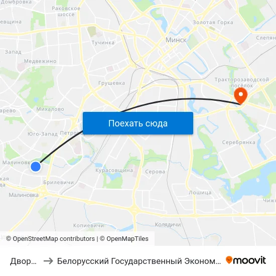 Дворышча to Белорусский Государственный Экономический Университет map