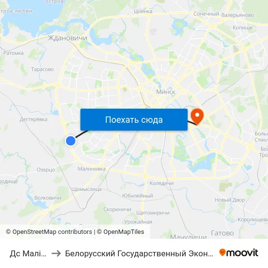 Дс Малінаўка-4 to Белорусский Государственный Экономический Университет map