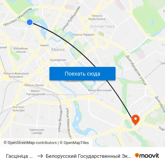 Гасцініца Юбілейная to Белорусский Государственный Экономический Университет map