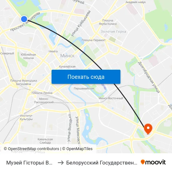 Музей Гісторыі Вялікай Айчыннай Вайны to Белорусский Государственный Экономический Университет map
