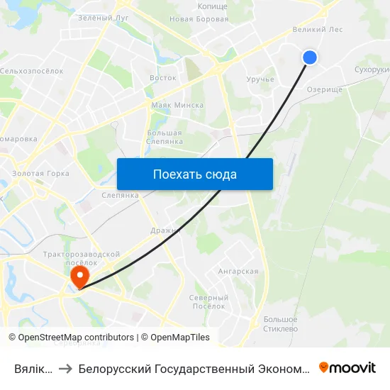 Вялікі Лес to Белорусский Государственный Экономический Университет map