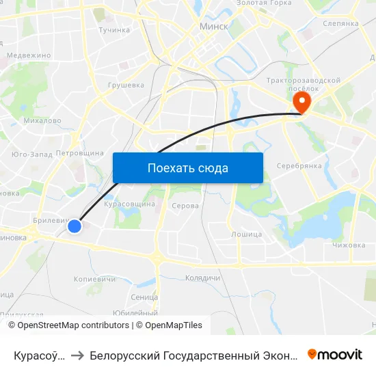 Курасоўшчына to Белорусский Государственный Экономический Университет map