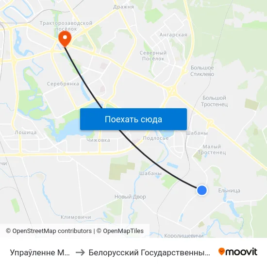 Упраўленне Механізацыі №79 to Белорусский Государственный Экономический Университет map