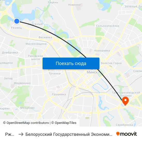Ржавец to Белорусский Государственный Экономический Университет map