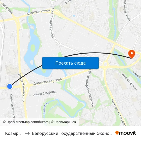 Козыраўская to Белорусский Государственный Экономический Университет map