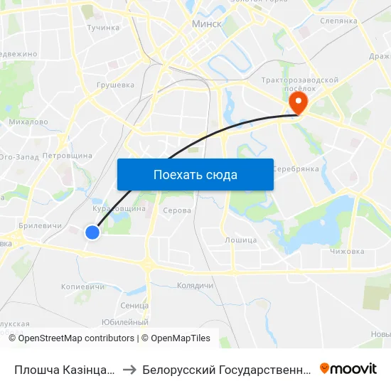 Плошча Казінца (Площадь Казинца) to Белорусский Государственный Экономический Университет map