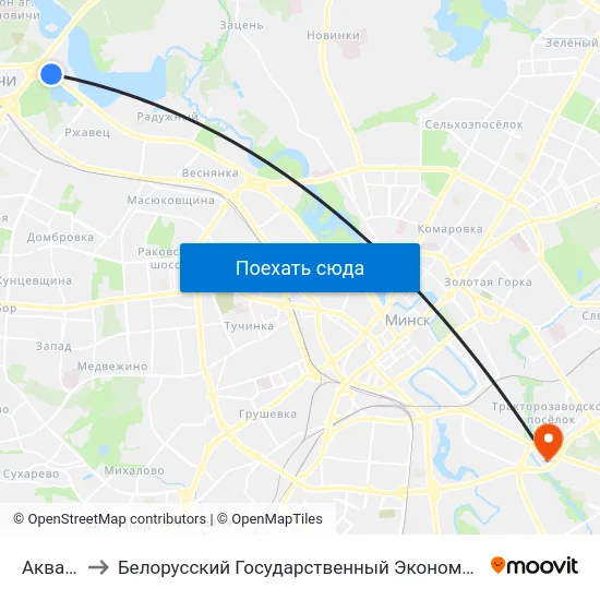 Аквапарк to Белорусский Государственный Экономический Университет map
