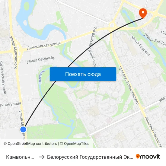 Камвольны Камбінат to Белорусский Государственный Экономический Университет map