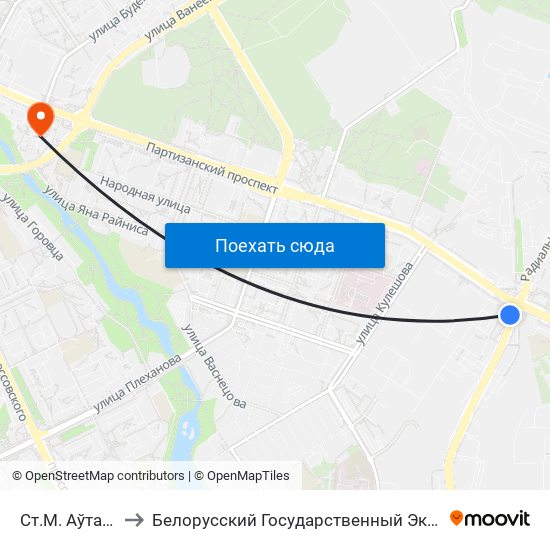 Ст.М. Аўтазаводская to Белорусский Государственный Экономический Университет map