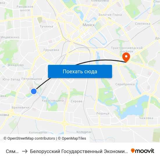 Сямашкі to Белорусский Государственный Экономический Университет map