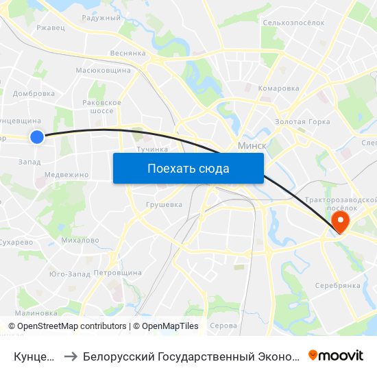 Кунцевщина to Белорусский Государственный Экономический Университет map