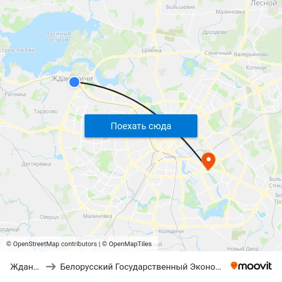 Ждановичи to Белорусский Государственный Экономический Университет map