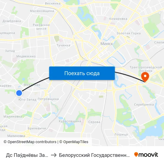 Дс Паўднёвы Захад (Дс Юго-Запад) to Белорусский Государственный Экономический Университет map