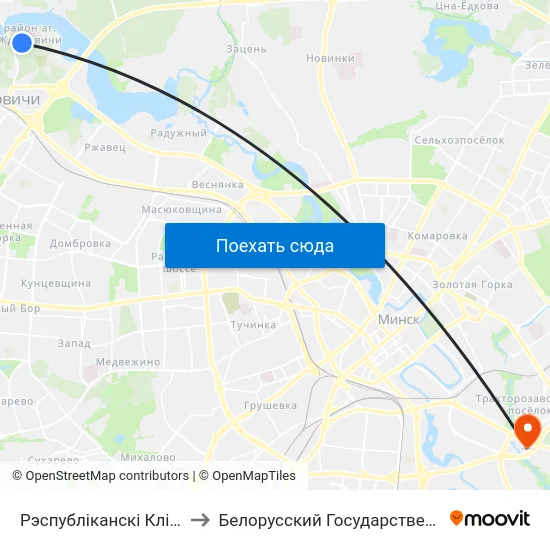 Рэспубліканскі Клінічны Медыцынскі Цэнтр to Белорусский Государственный Экономический Университет map