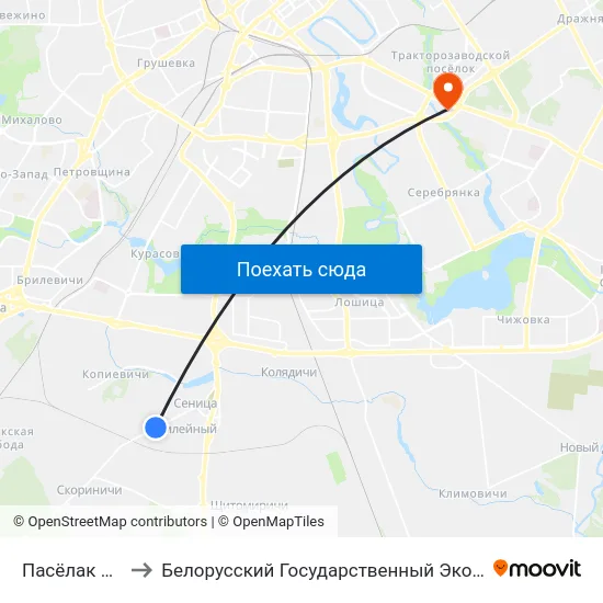 Пасёлак Юбілейны to Белорусский Государственный Экономический Университет map
