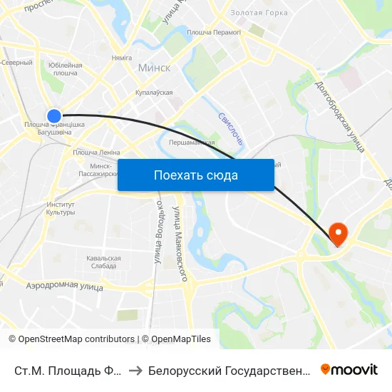 Ст.М. Площадь Франтишка Богушевича to Белорусский Государственный Экономический Университет map