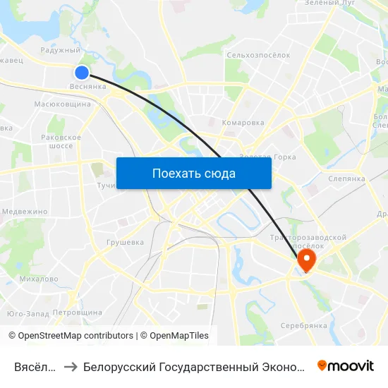 Вясёлкавая to Белорусский Государственный Экономический Университет map