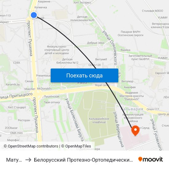 Матусевіча to Белорусский Протезно-Ортопедический Восстановительный Центр map