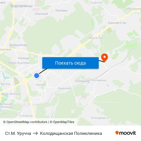 Ст.М. Уручча to Колодищанская Поликлиника map