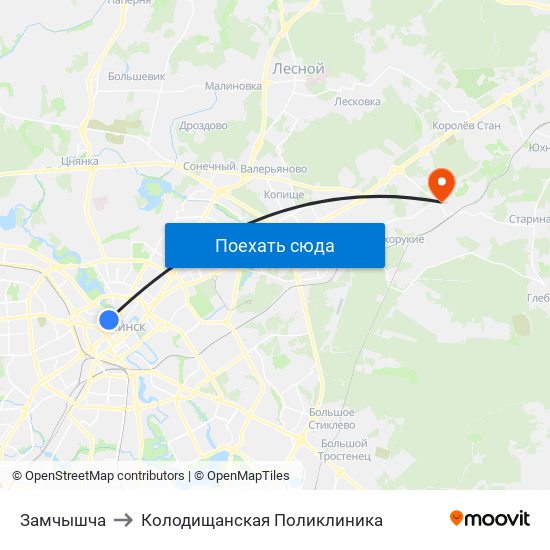 Замчышча to Колодищанская Поликлиника map