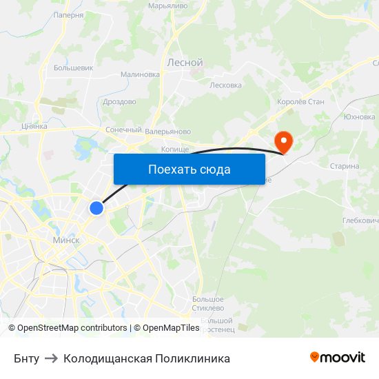 Бнту to Колодищанская Поликлиника map