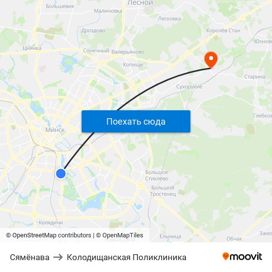 Сямёнава to Колодищанская Поликлиника map