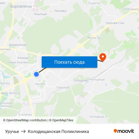 Уручье to Колодищанская Поликлиника map