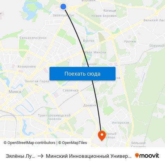 Зялёны Луг-6 to Минский Инновационный Университет map