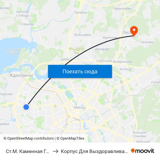 Ст.М. Каменная Горка to Корпус Для Выздоравливающих map