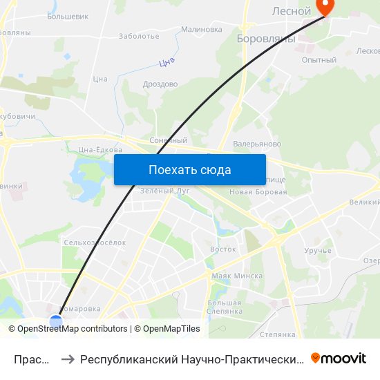 Праспект Машэрава to Республиканский Научно-Практический Центр Онкологии И Медицинской Радиологии Им. Н.Н.Александрова map