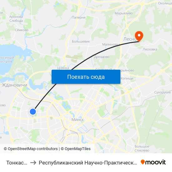 Тонкасуконны Камбінат to Республиканский Научно-Практический Центр Онкологии И Медицинской Радиологии Им. Н.Н.Александрова map