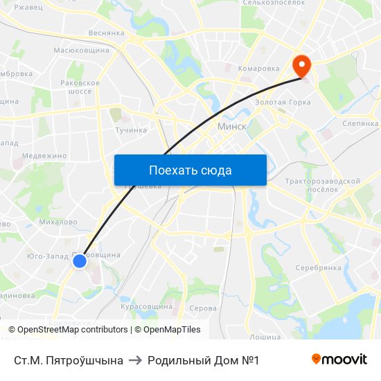 Ст.М. Пятроўшчына to Родильный Дом №1 map