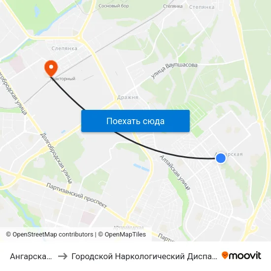 Ангарская-3 to Городской Наркологический Диспансер map
