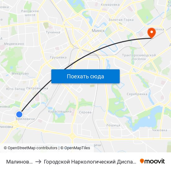 Малиновка to Городской Наркологический Диспансер map