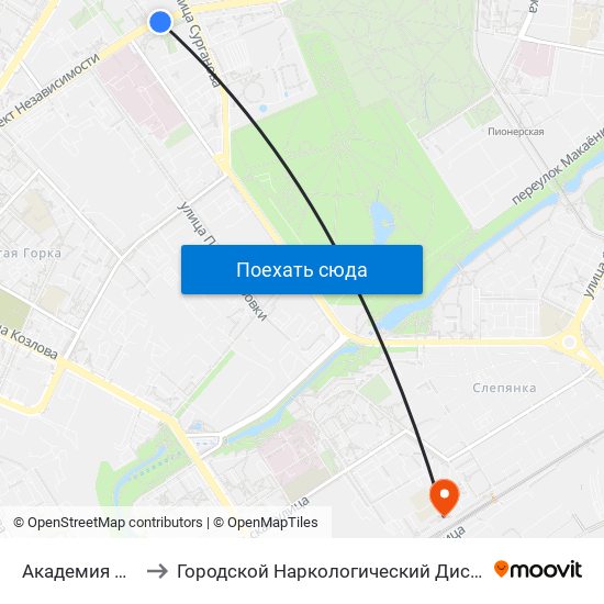 Академия Наук to Городской Наркологический Диспансер map
