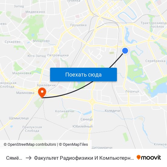 Сямёнава to Факультет Радиофизики И Компьютерных Технологий Бгу map