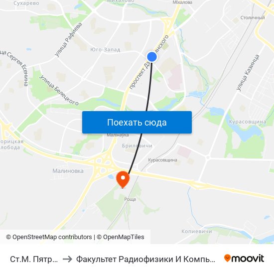 Ст.М. Пятроўшчына to Факультет Радиофизики И Компьютерных Технологий Бгу map