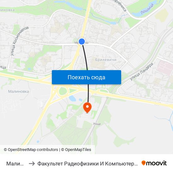 Малиновка to Факультет Радиофизики И Компьютерных Технологий Бгу map