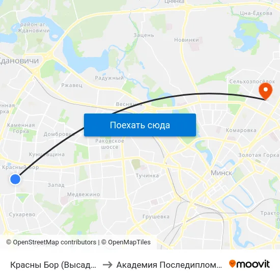 Красны Бор (Высадка Пасажыраў) to Академия Последипломного Образования map
