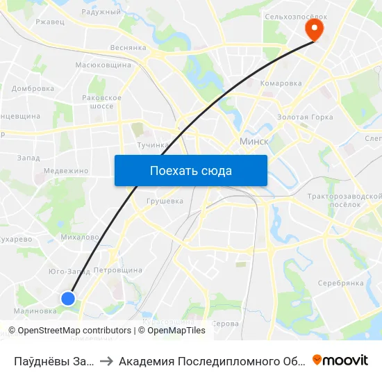 Паўднёвы Захад-2 to Академия Последипломного Образования map