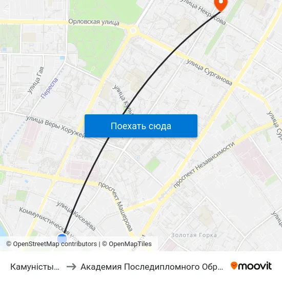 Камуністычная to Академия Последипломного Образования map