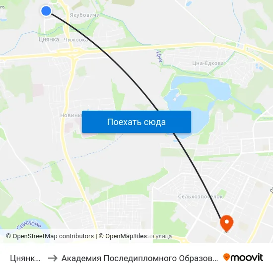 Цнянка-2 to Академия Последипломного Образования map