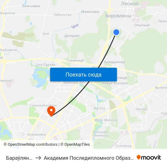 Бараўляны-6 to Академия Последипломного Образования map