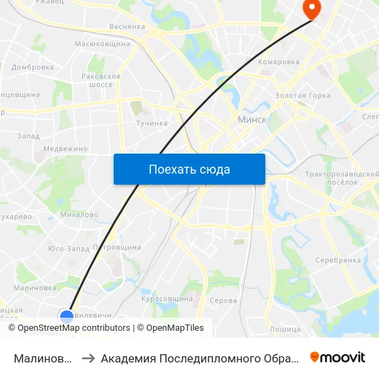 Малиновка-9 to Академия Последипломного Образования map