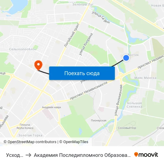 Усход-2 to Академия Последипломного Образования map