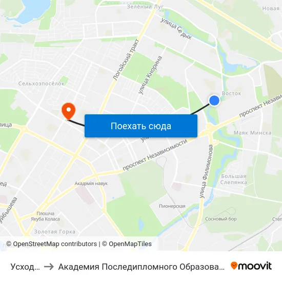 Усход-2 to Академия Последипломного Образования map