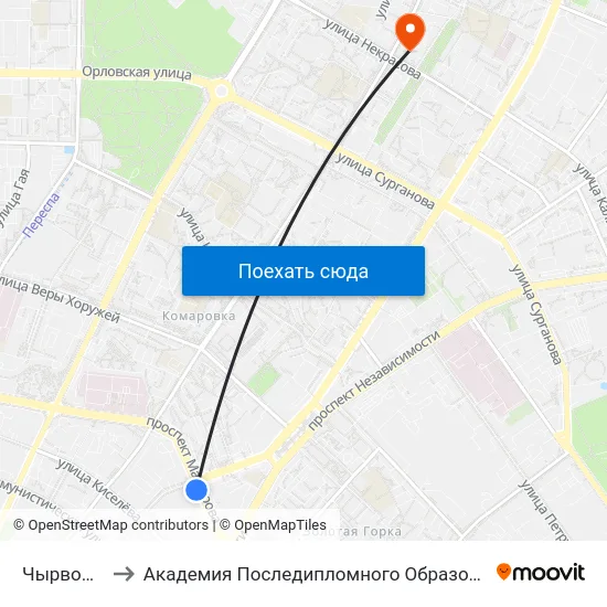 Чырвоная to Академия Последипломного Образования map