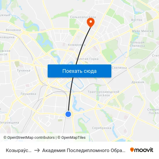Козыраўская to Академия Последипломного Образования map