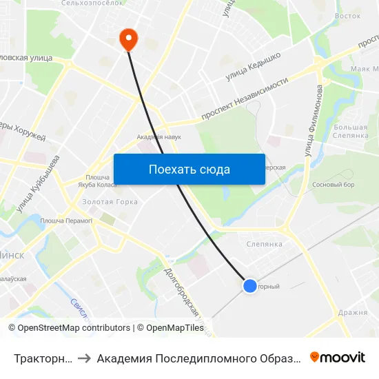 Тракторный to Академия Последипломного Образования map