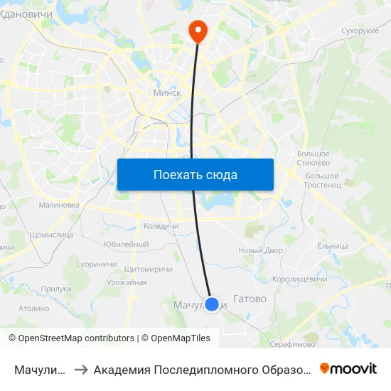 Мачулищи to Академия Последипломного Образования map
